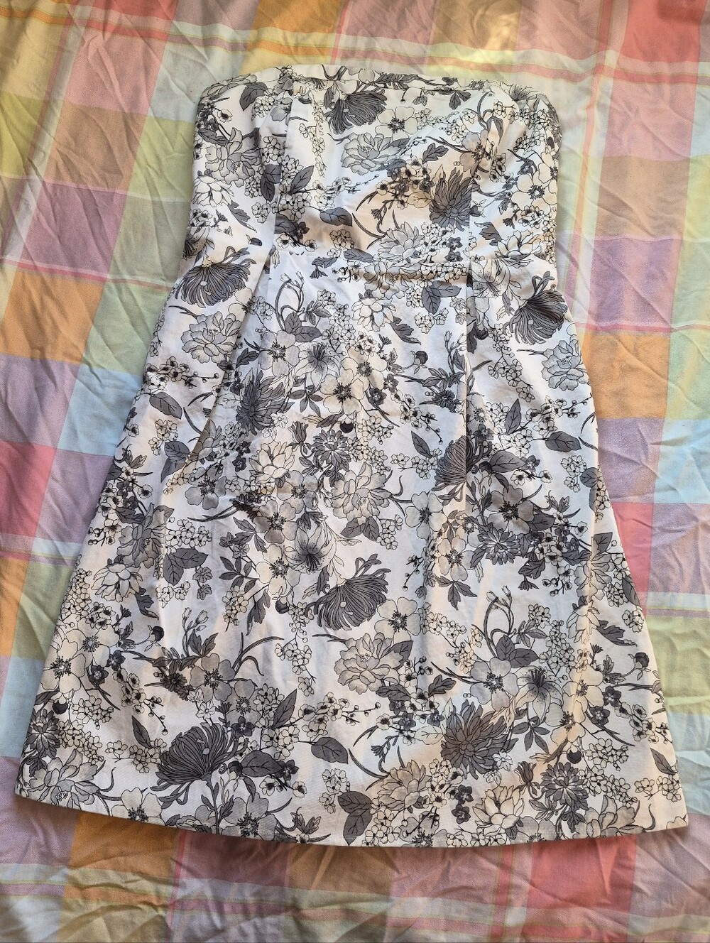 Old Navy Strapless White Dress with Black Floral Print